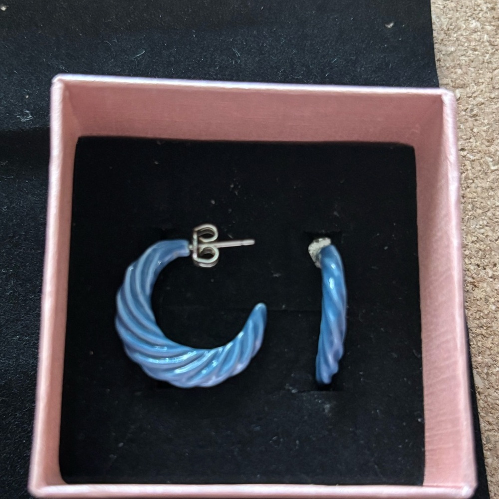 Elegant Blue Swirl Hoop Earrings